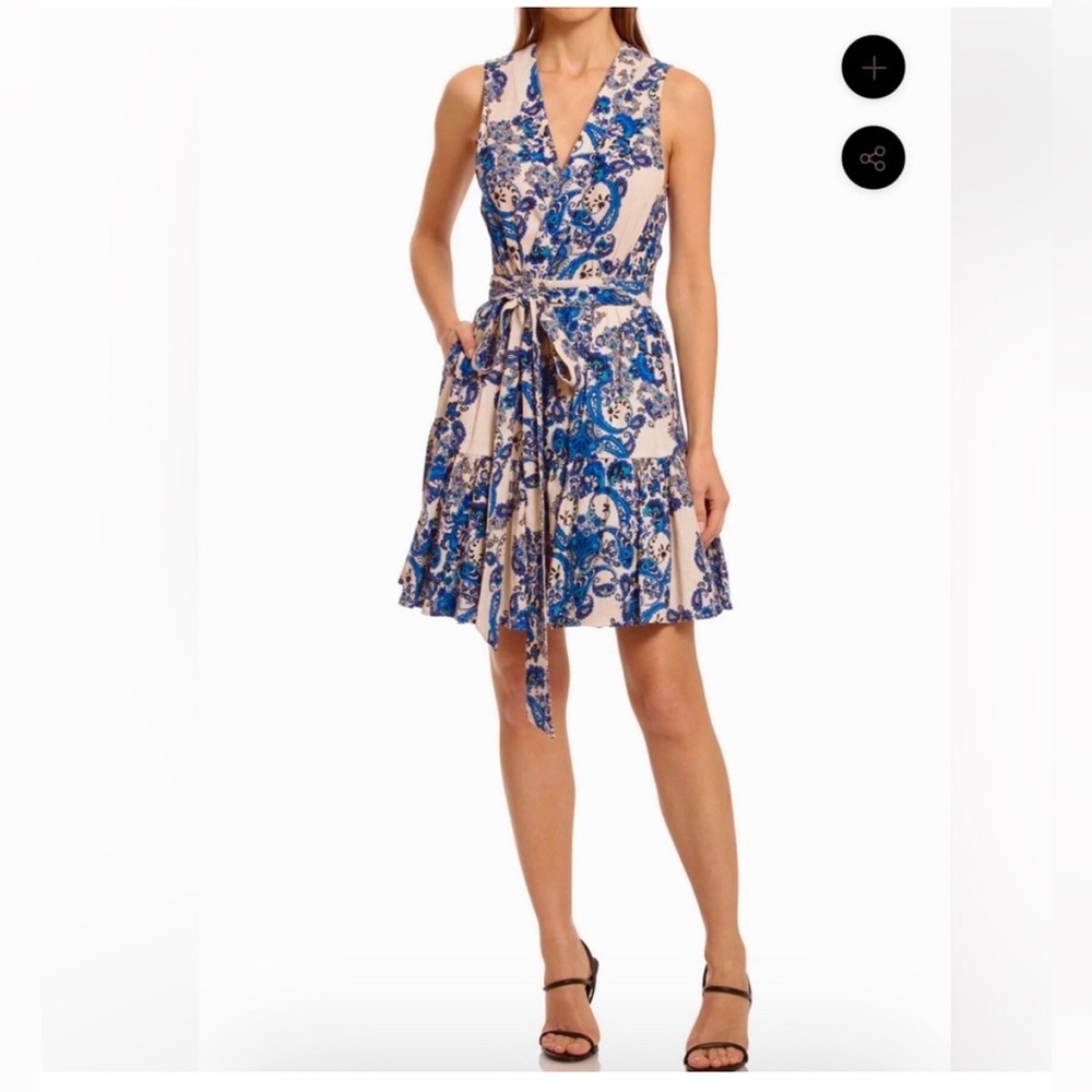 NWT Christian Lacroix sleeveless linen blue wrap dress